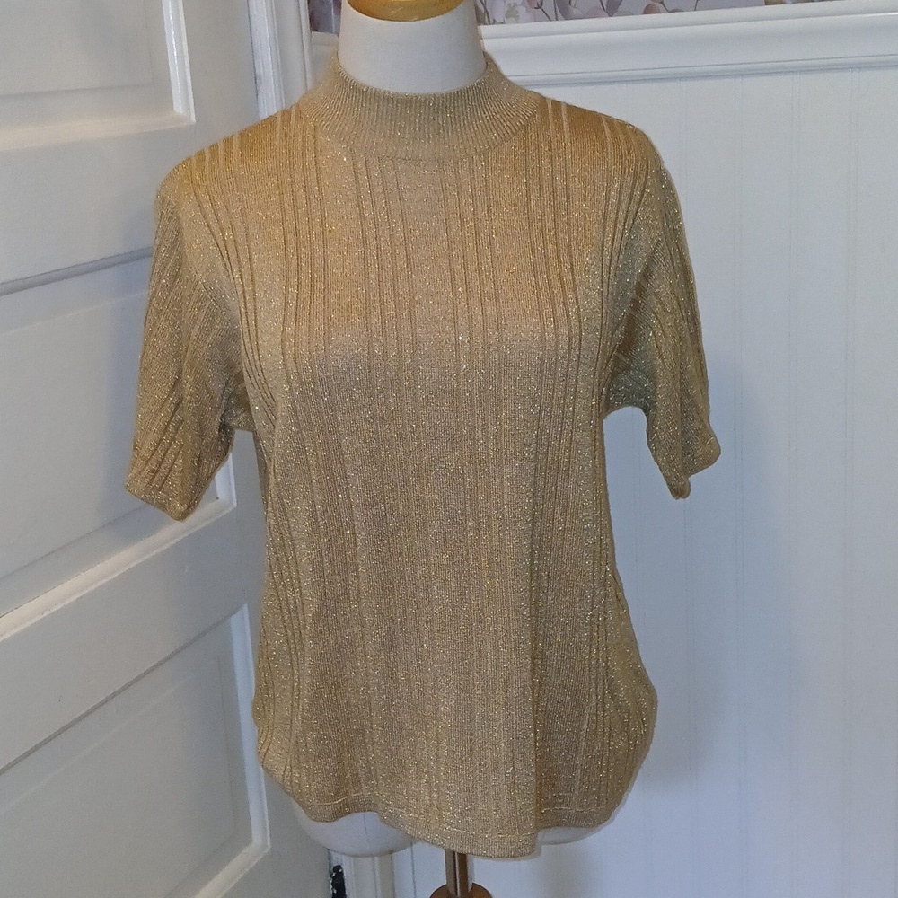 Kim Rogers Gold Short Sleeve Turtleneck Sweater